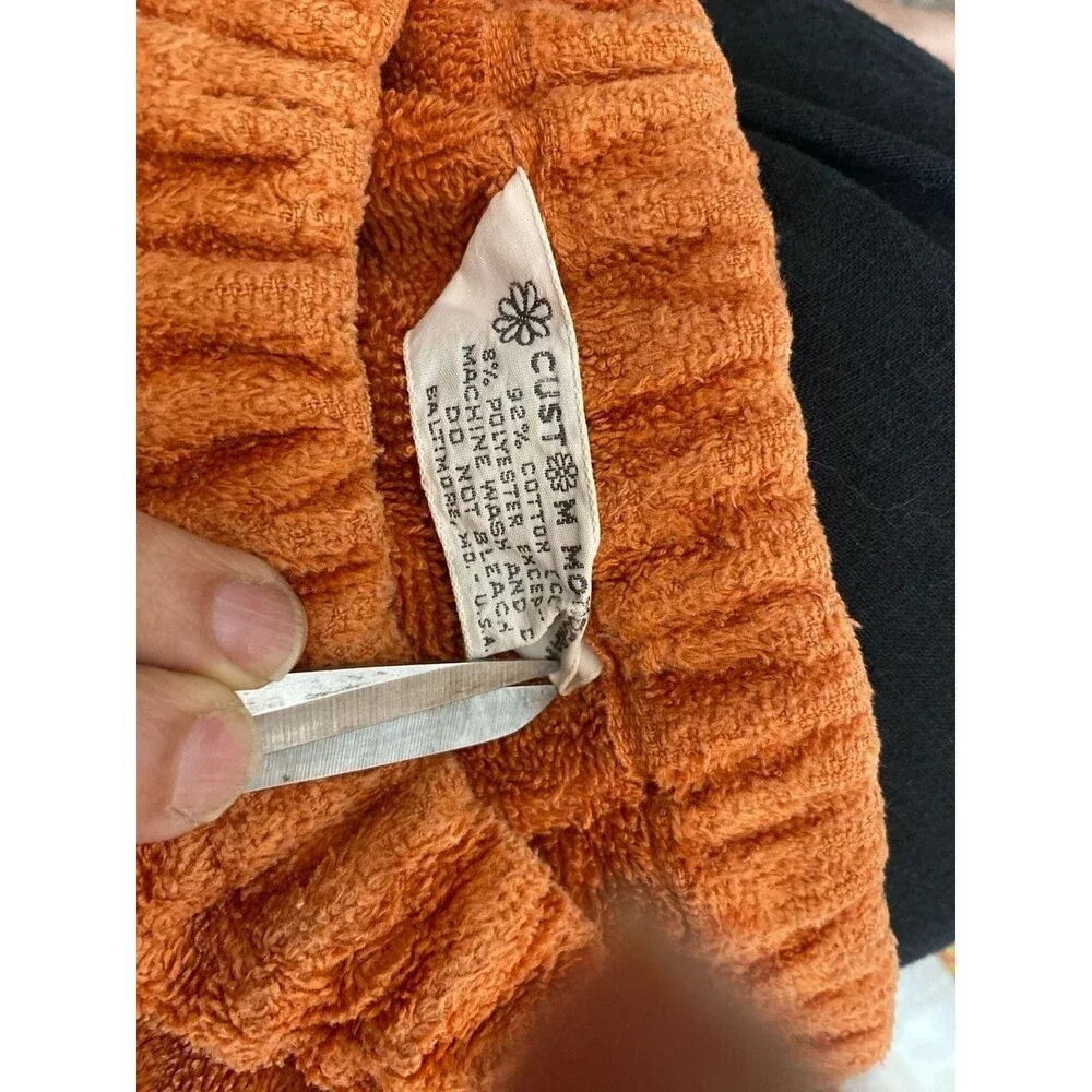 Vintage Terry Cloth Spa Wrap with Pocket Custom Monograms Burnt Orange 80's